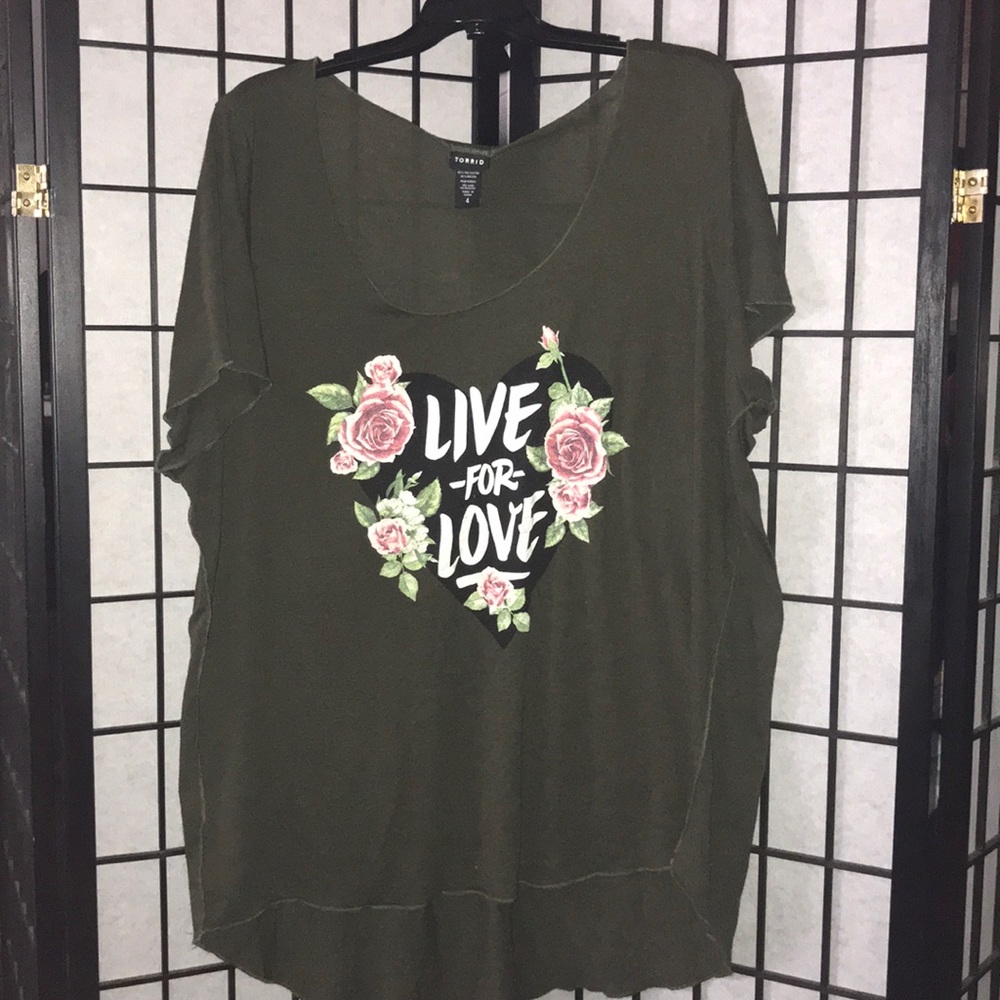 Olive Green High/Low Floral Detailing